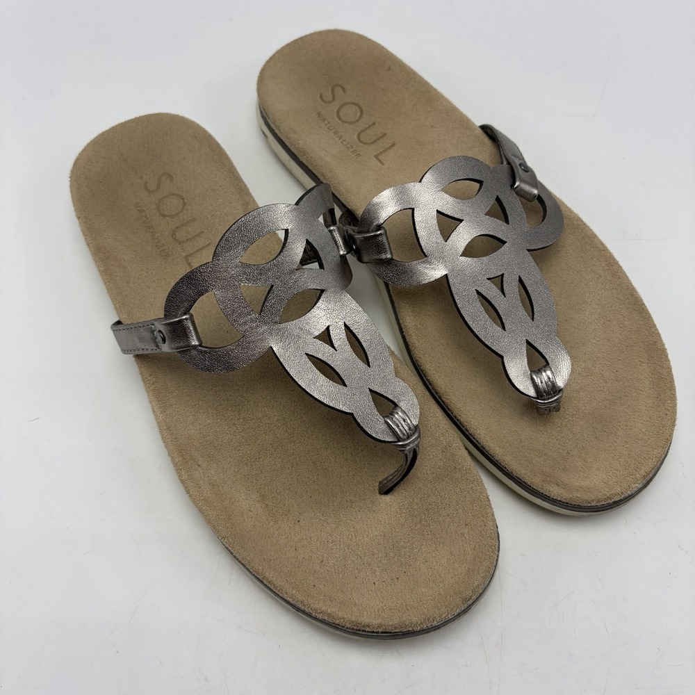 Soul Naturalizer Tong Sandals Womens 7.5 Janice Pewter Metallic Slip On Casual